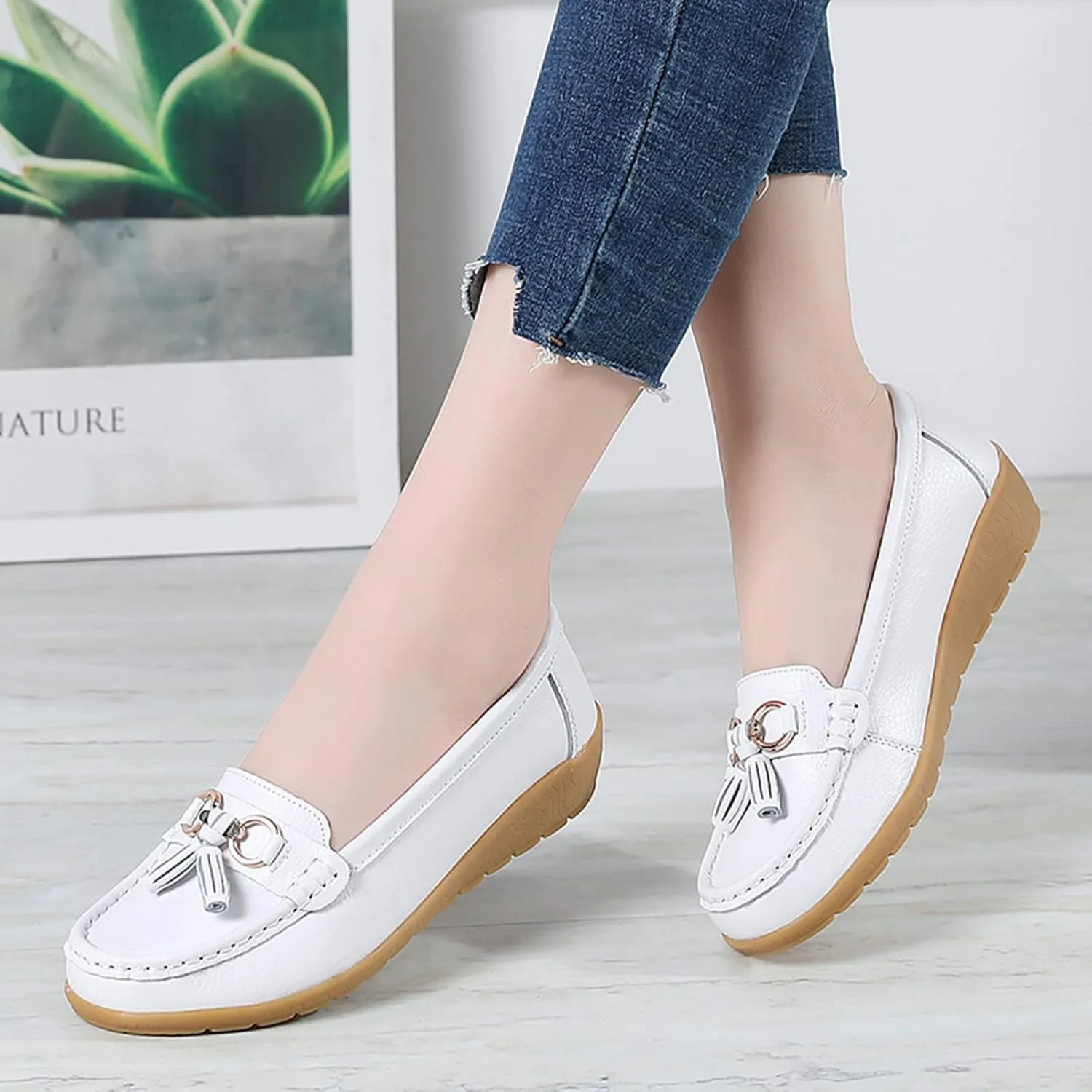 Women's Flats Shoes Womens Walking Flat Loafer Slip On Leather Loafer Comfortable Flat Shoes Comfortable Soft Slip On