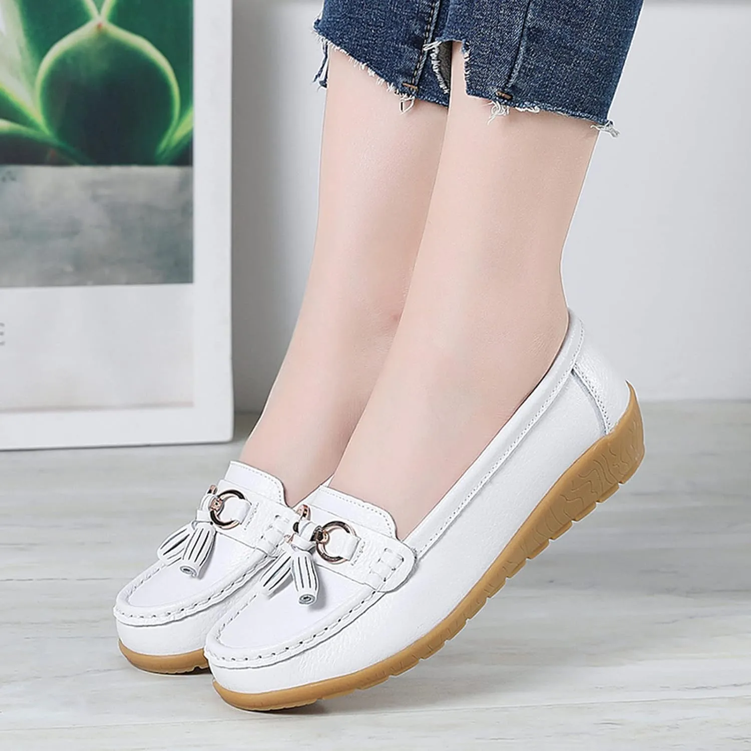 Women's Flats Shoes Womens Walking Flat Loafer Slip On Leather Loafer Comfortable Flat Shoes Comfortable Soft Slip On