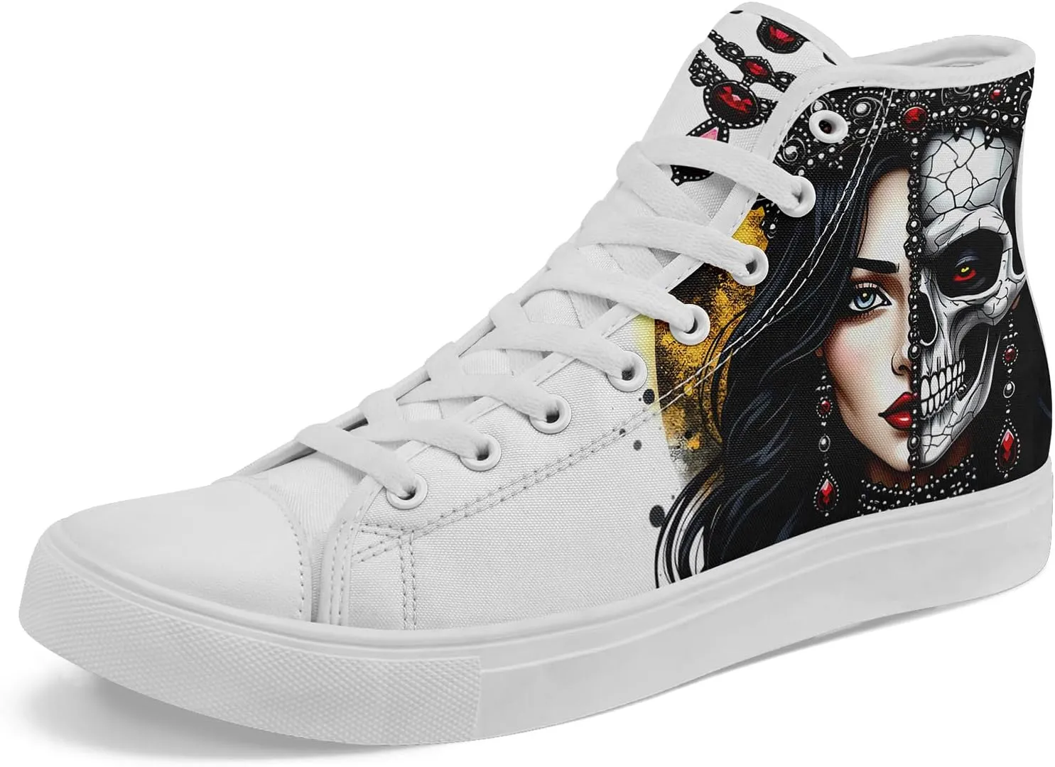 Womens Gothic High-Top Canvas Sneakers Punk Style Alternative Streetwear Canvas Shoes, Lace-Up Casual Skate Shoes for Men