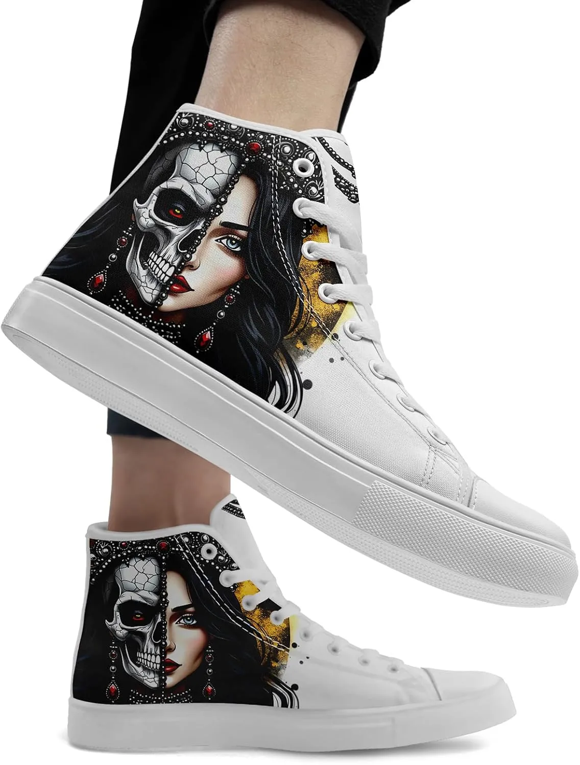 Womens Gothic High-Top Canvas Sneakers Punk Style Alternative Streetwear Canvas Shoes, Lace-Up Casual Skate Shoes for Men