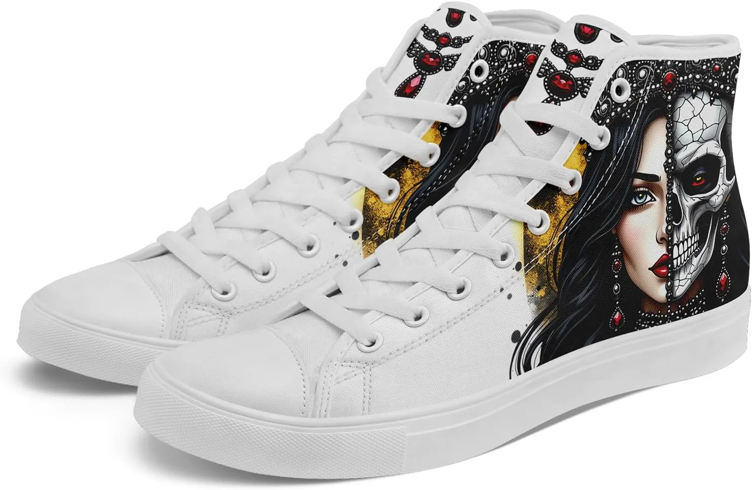 Womens Gothic High-Top Canvas Sneakers Punk Style Alternative Streetwear Canvas Shoes, Lace-Up Casual Skate Shoes for Men