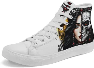 Womens Gothic High-Top Canvas Sneakers Punk Style Alternative Streetwear Canvas Shoes, Lace-Up Casual Skate Shoes for Men
