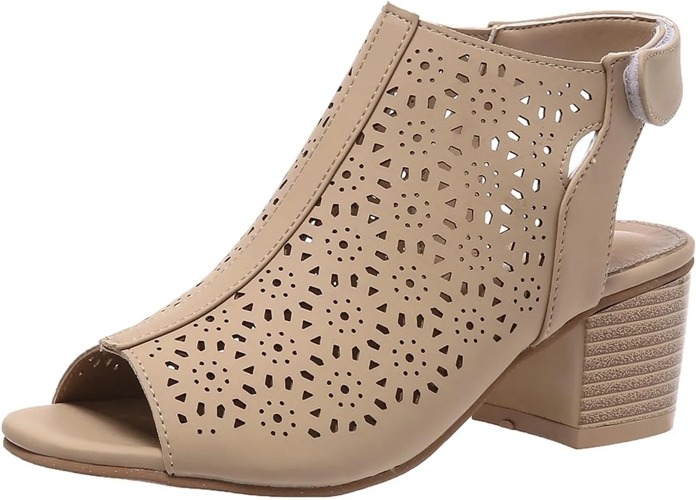 Womens Heeled Cutout Booties Summer Peep Toe Ankle Strap Chunky Heel Sandals Fashion Mid Block Heel Sandals for Women