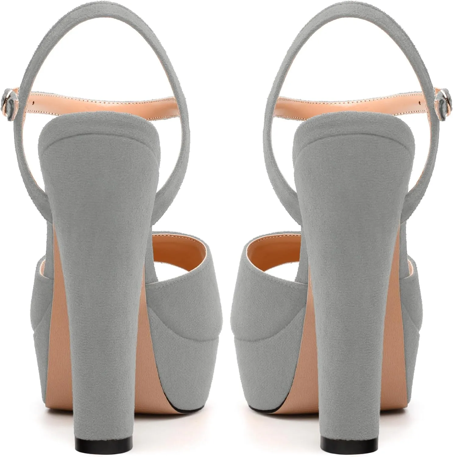 Women's Heeled Sandals, Buckle Ankle Strap Platform High Heels, Round Open Toe Fashion Suede Wedding Working Partying Shoes for Women