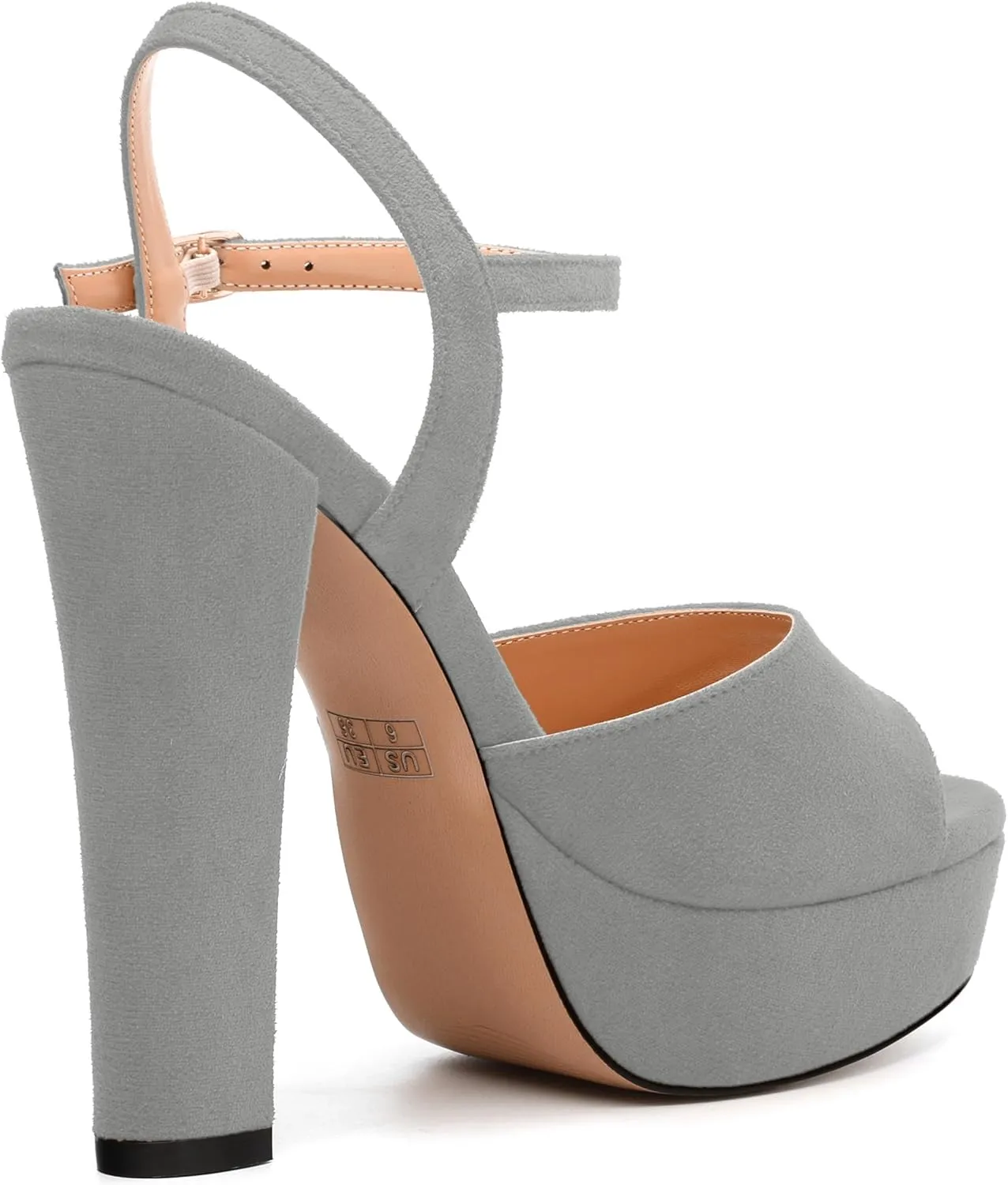 Women's Heeled Sandals, Buckle Ankle Strap Platform High Heels, Round Open Toe Fashion Suede Wedding Working Partying Shoes for Women