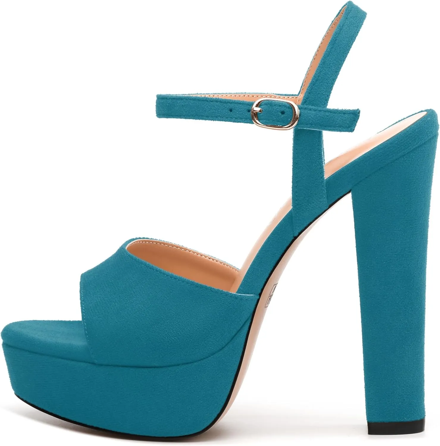 Women's Heeled Sandals, Buckle Ankle Strap Platform High Heels, Round Open Toe Fashion Suede Wedding Working Partying Shoes for Women