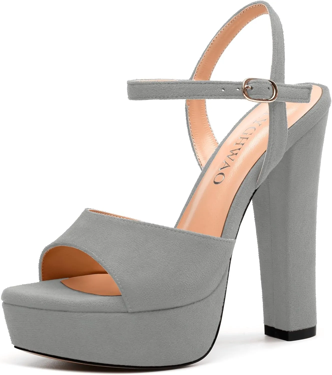 Women's Heeled Sandals, Buckle Ankle Strap Platform High Heels, Round Open Toe Fashion Suede Wedding Working Partying Shoes for Women