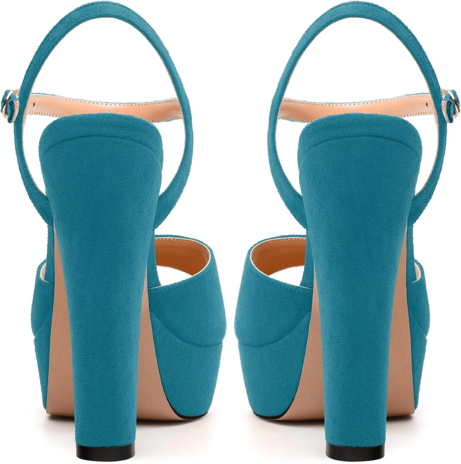 Women's Heeled Sandals, Buckle Ankle Strap Platform High Heels, Round Open Toe Fashion Suede Wedding Working Partying Shoes for Women