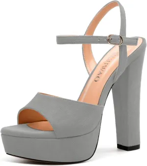 Women's Heeled Sandals, Buckle Ankle Strap Platform High Heels, Round Open Toe Fashion Suede Wedding Working Partying Shoes for Women