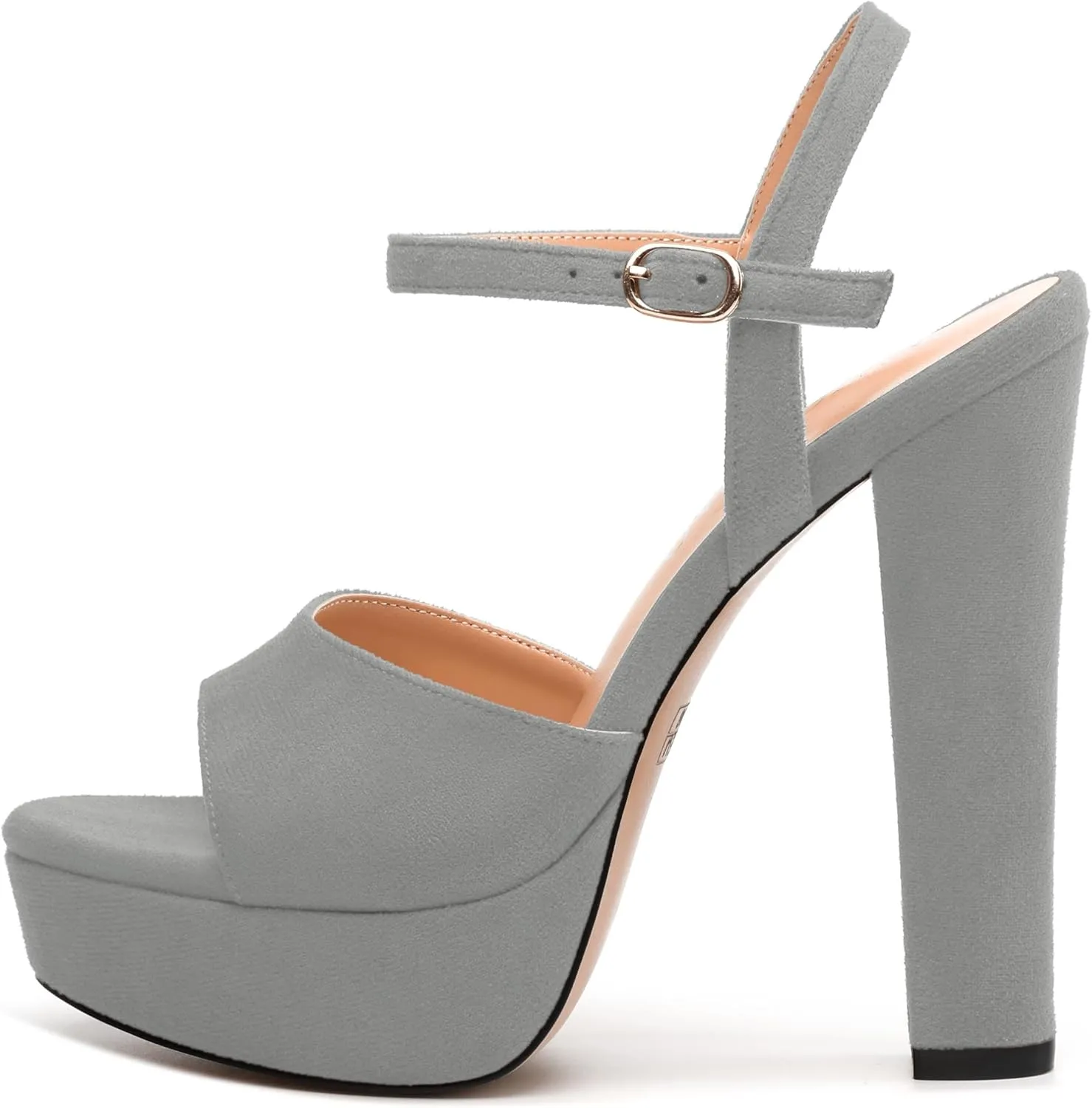 Women's Heeled Sandals, Buckle Ankle Strap Platform High Heels, Round Open Toe Fashion Suede Wedding Working Partying Shoes for Women