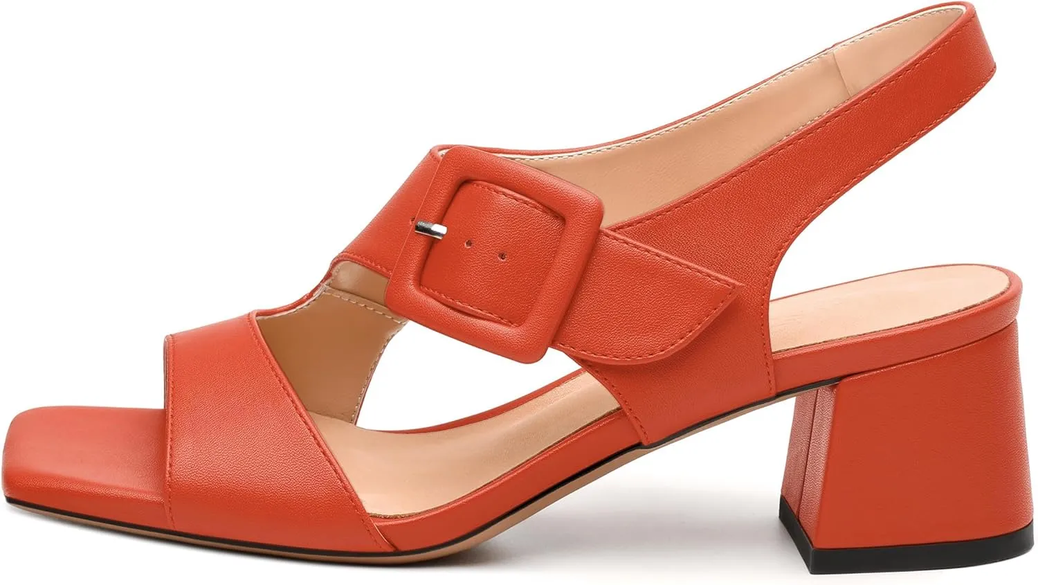Womens Heeled Sandals Shoes, Square Peep Toe Mid Block Heel Ankle Strap Sandals for Women, Leather Insole Open Toe Chunky Heel Sandals 2"