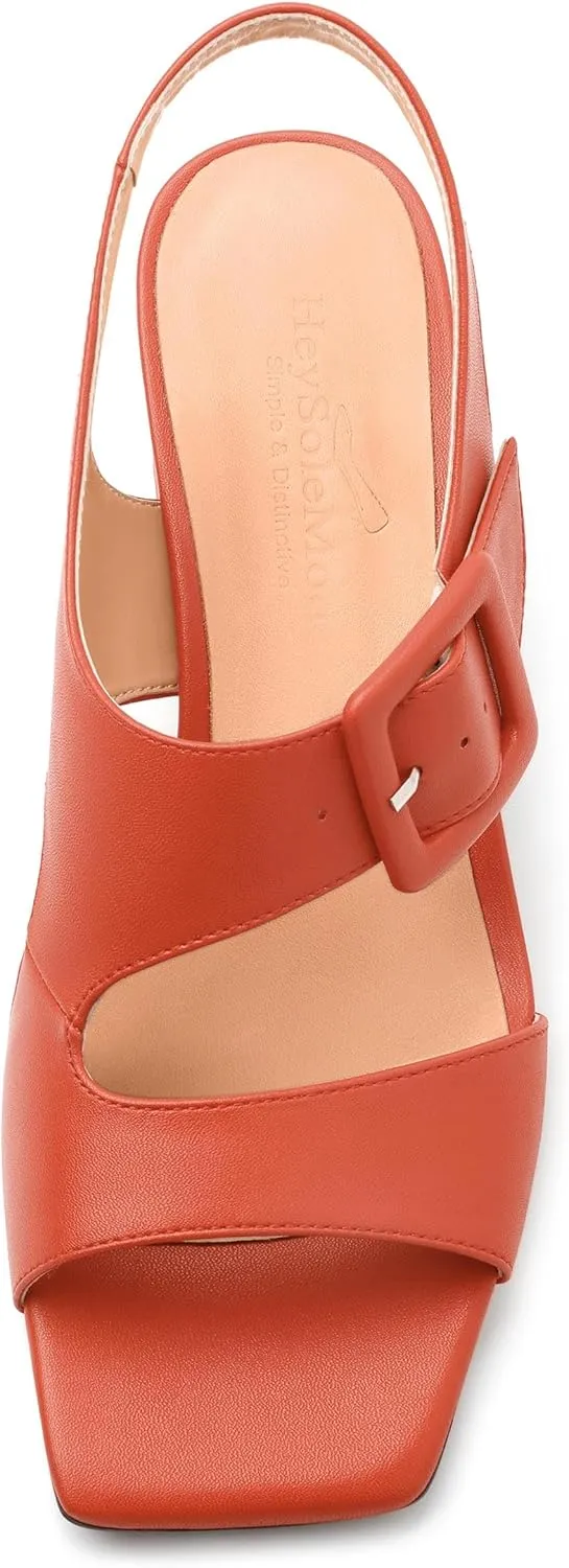 Womens Heeled Sandals Shoes, Square Peep Toe Mid Block Heel Ankle Strap Sandals for Women, Leather Insole Open Toe Chunky Heel Sandals 2"