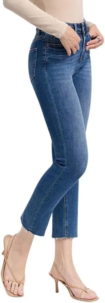 Women's High-Rise Raw Hem Slim Straight Jeans