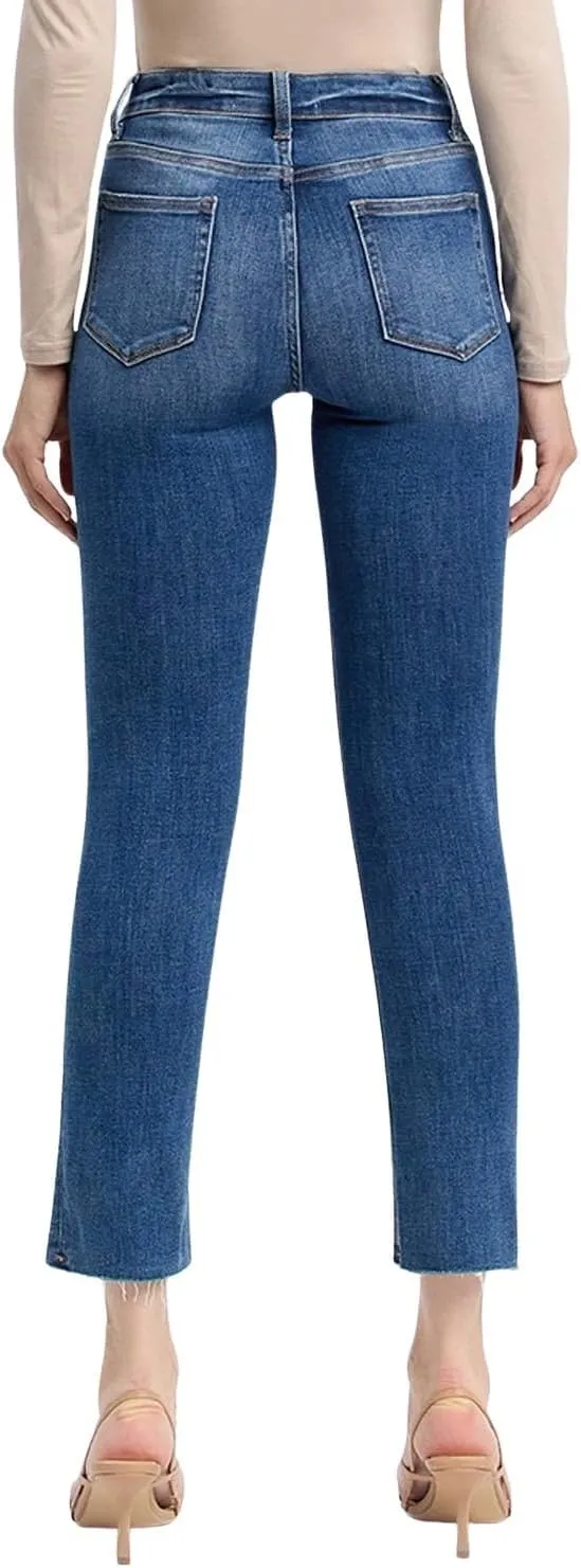 Women's High-Rise Raw Hem Slim Straight Jeans