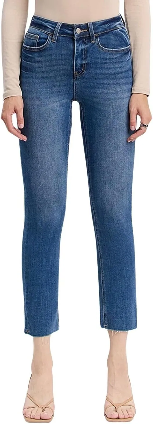 Women's High-Rise Raw Hem Slim Straight Jeans