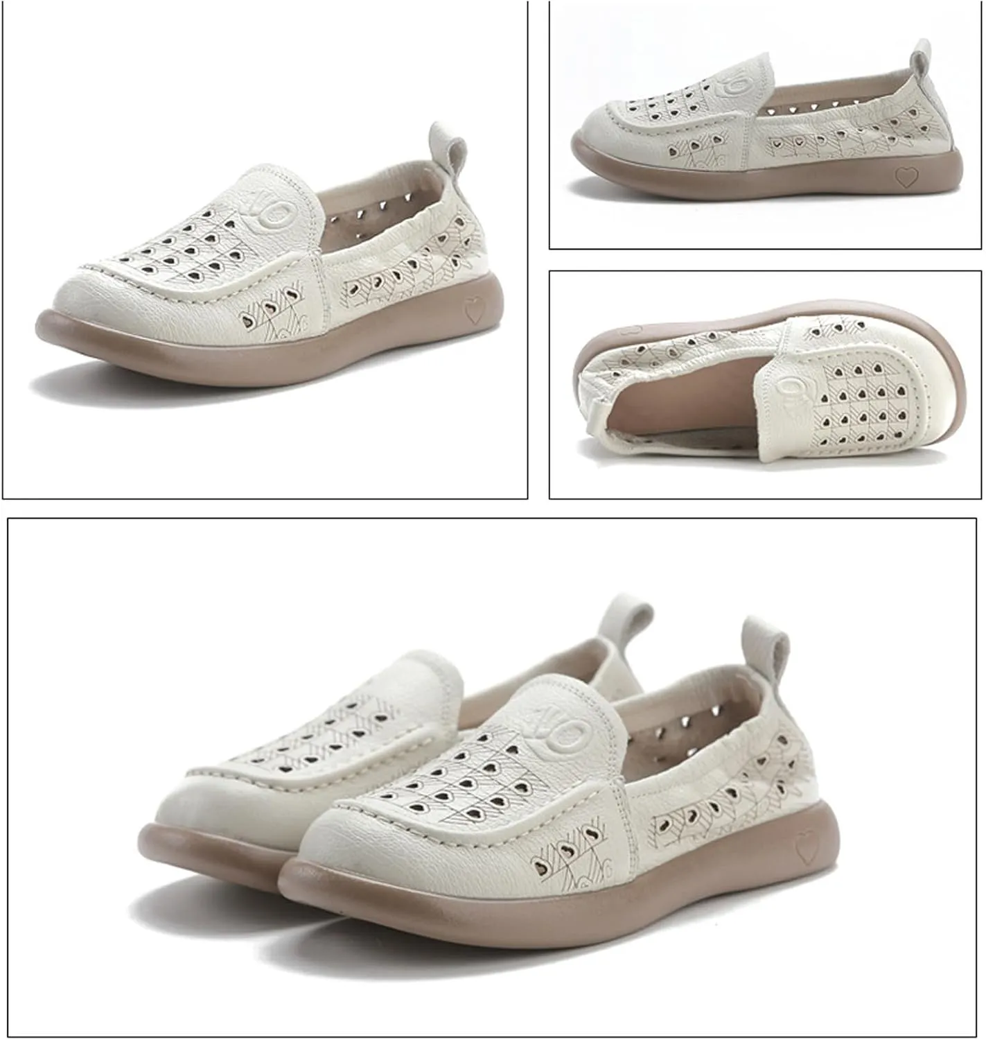 Women's Hollow Leather Soft Sole Loafers,Breathable Comfort Slip On Non-Slip Oxford Softsole Mom Walking Shoes Outdoor Moccasins Low Top Casual Sneakers