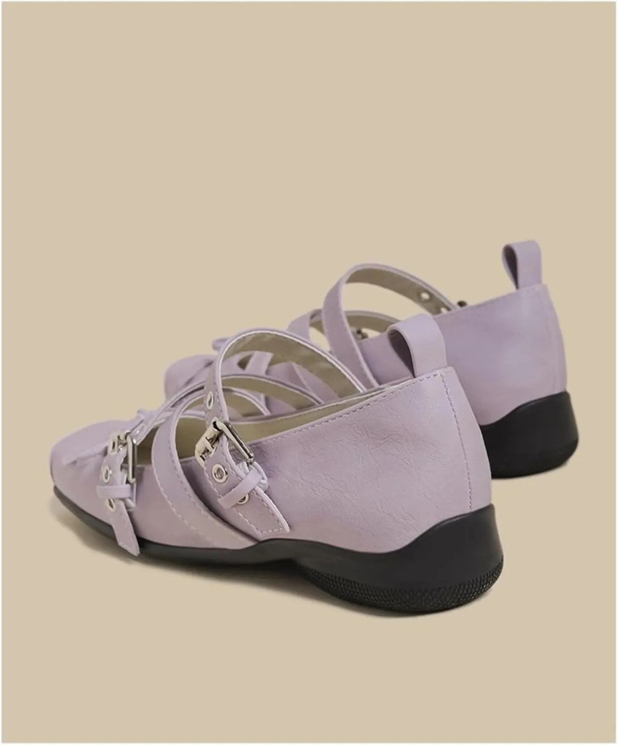 Women's Kawaii Retro Cross-Strap Mary Jane Flats Lolita Bowknot Purple Square-Toe Ballet Comfort Elegant Casual Shoes