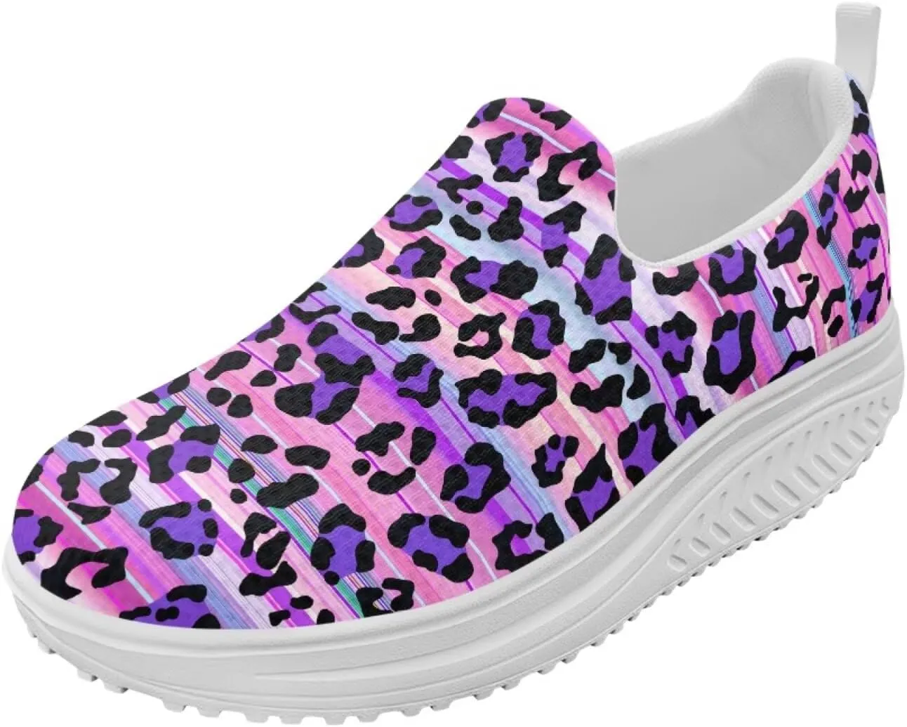 Women‘s Leopard Print Platform Loafers Lightweight Mesh Shoes Walking Jogging Sneakers Anti Skid