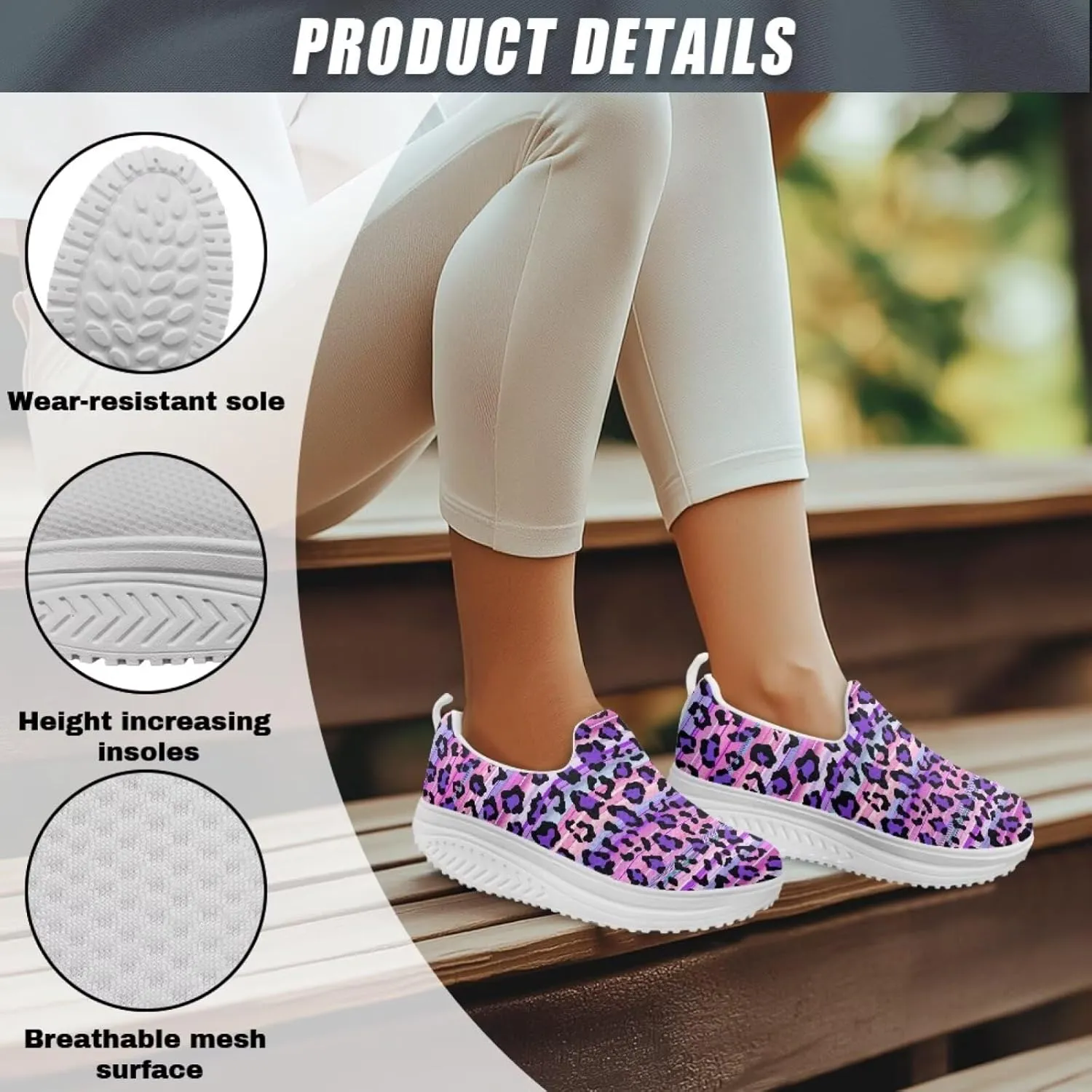 Women‘s Leopard Print Platform Loafers Lightweight Mesh Shoes Walking Jogging Sneakers Anti Skid