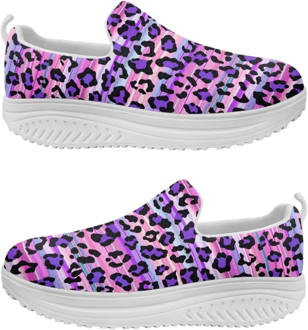 Women‘s Leopard Print Platform Loafers Lightweight Mesh Shoes Walking Jogging Sneakers Anti Skid
