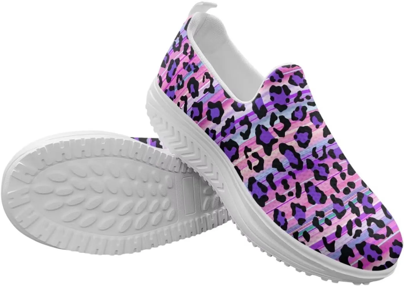 Women‘s Leopard Print Platform Loafers Lightweight Mesh Shoes Walking Jogging Sneakers Anti Skid