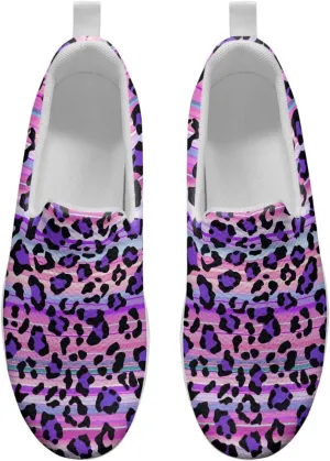 Women‘s Leopard Print Platform Loafers Lightweight Mesh Shoes Walking Jogging Sneakers Anti Skid