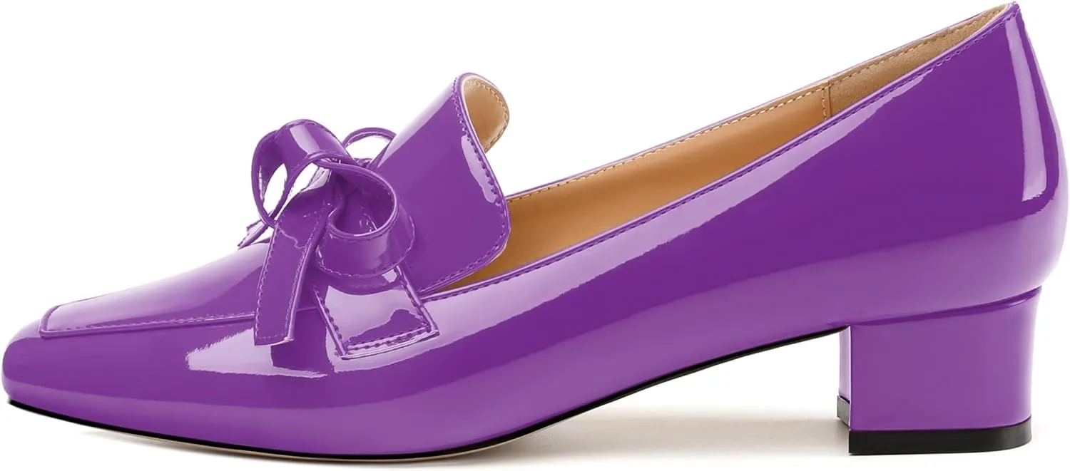 Womens Loafer with Heel, Comfortable Chunky Heels for Women, Loafers Shoes with Bowknot Womens Bunion Dress Shoes