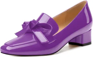 Womens Loafer with Heel, Comfortable Chunky Heels for Women, Loafers Shoes with Bowknot Womens Bunion Dress Shoes