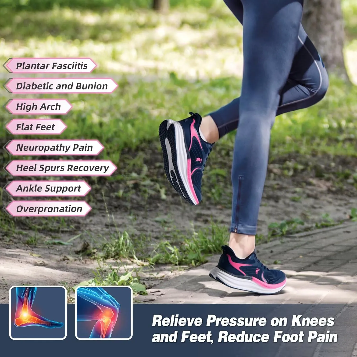 Women's Orthopedic Road Running Shoes: Comfortable Casual Arch Support Plantar Fasciitis Athletic Sneakers, High Arch Flat Feet Tennis Sports Work Walking Shoes for Foot and Heel Pain Relief