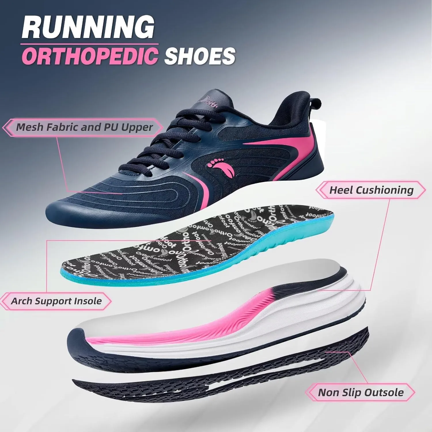 Women's Orthopedic Road Running Shoes: Comfortable Casual Arch Support Plantar Fasciitis Athletic Sneakers, High Arch Flat Feet Tennis Sports Work Walking Shoes for Foot and Heel Pain Relief