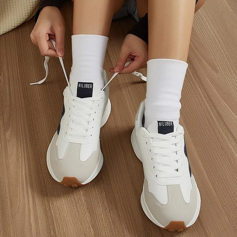 Women's Platform Retro Style Sneakers - Lace-up Classic Fashion Stylish Tennis Running Walking Shoes