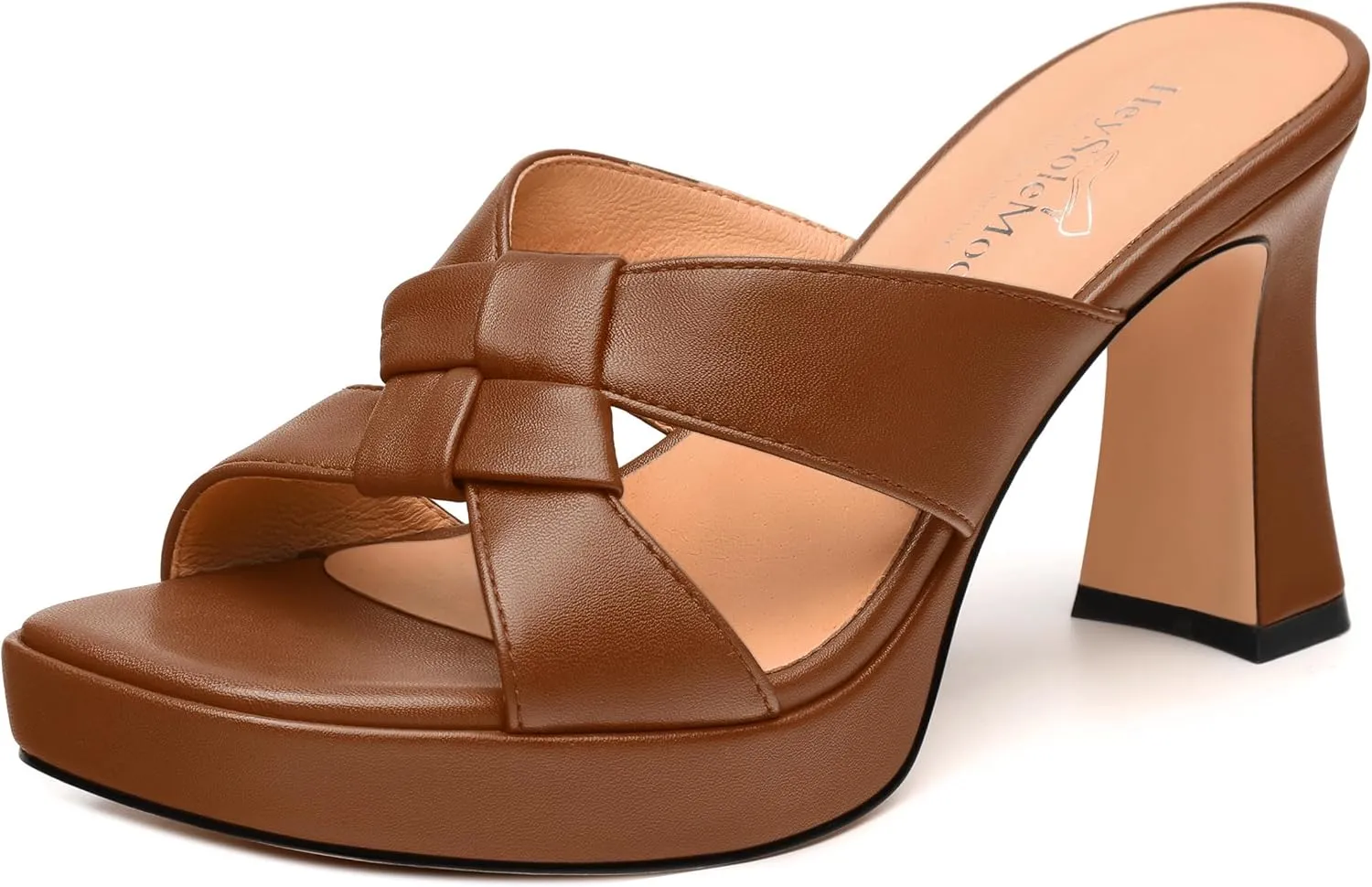 Womens Platform Sandals, Block High Heel Open Toe Slip-on Sandals for Women, Woven Straps Heeled Slippers with Leather Insole 3.3"