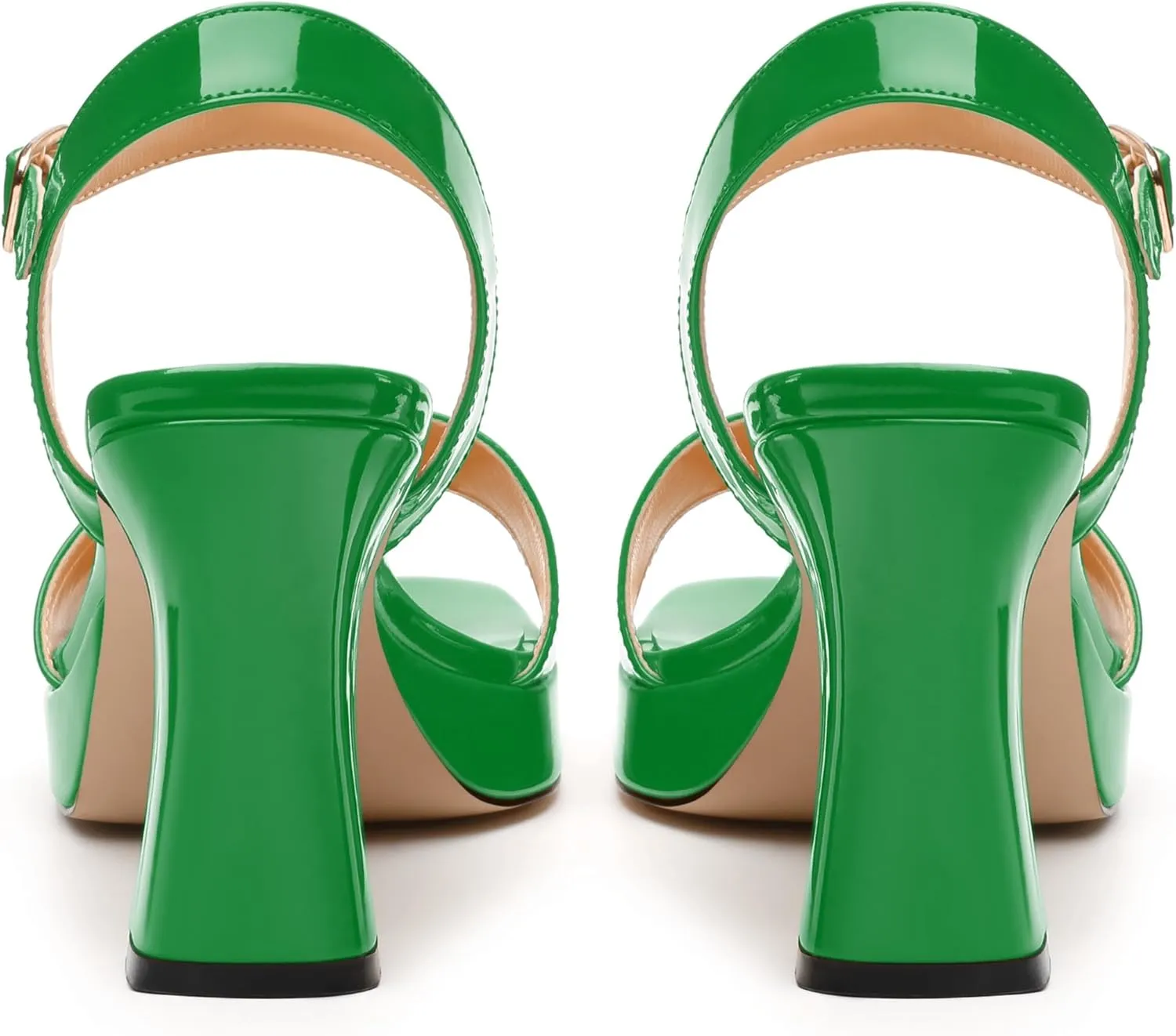 Womens Platform Sandals, Chunky High Heel Sqaure Teo Sandals, Open Toe Comfort Dress Sandals for Women, Ankle Strap Buckle Patent Sandals