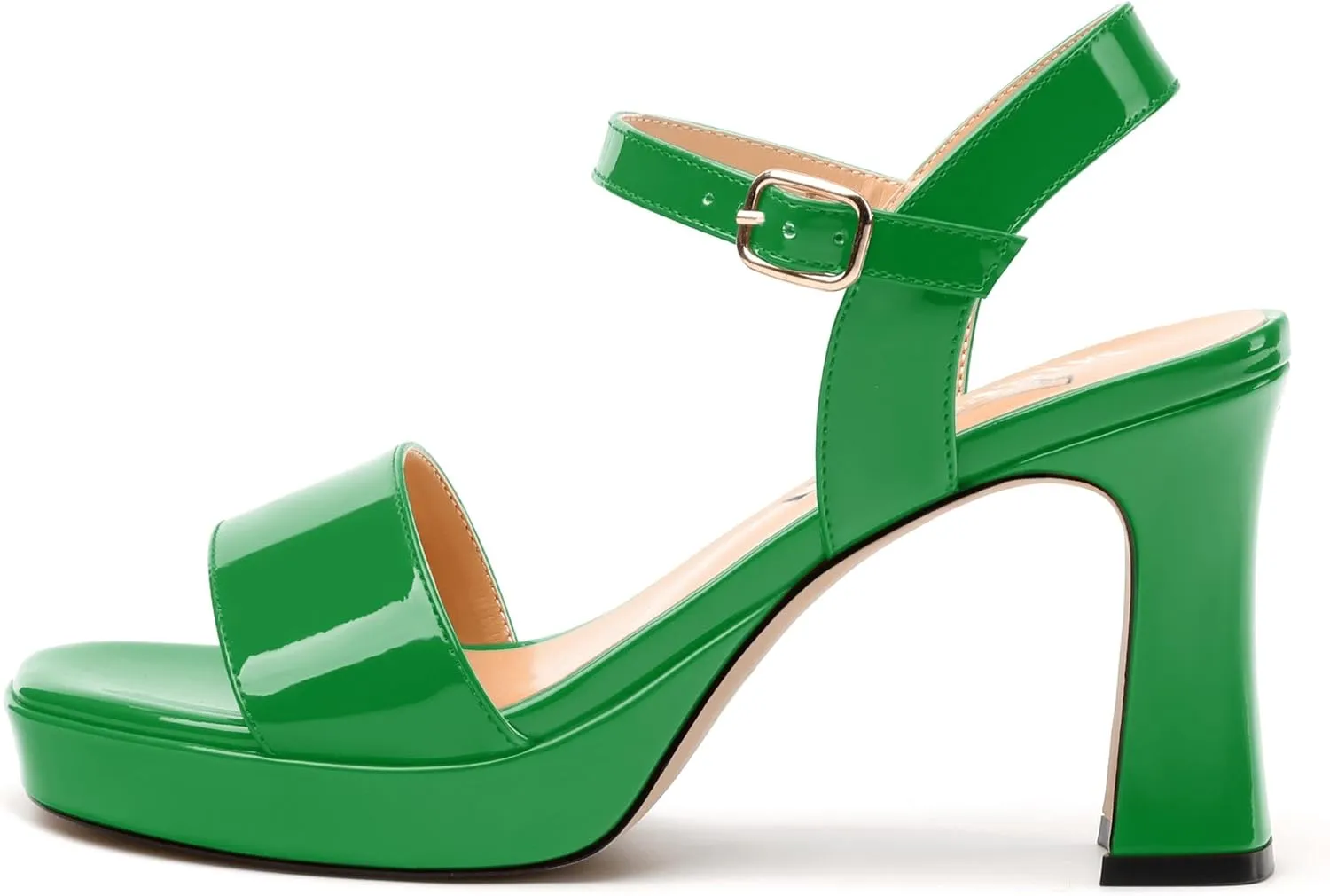 Womens Platform Sandals, Chunky High Heel Sqaure Teo Sandals, Open Toe Comfort Dress Sandals for Women, Ankle Strap Buckle Patent Sandals