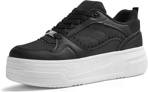Women's Platform Sneakers Chunky Tennis Shoes with Artificial Leather & Recyclable Material Insole Non-Slip Cushion for Casual, Streetwear & Daily Outfits