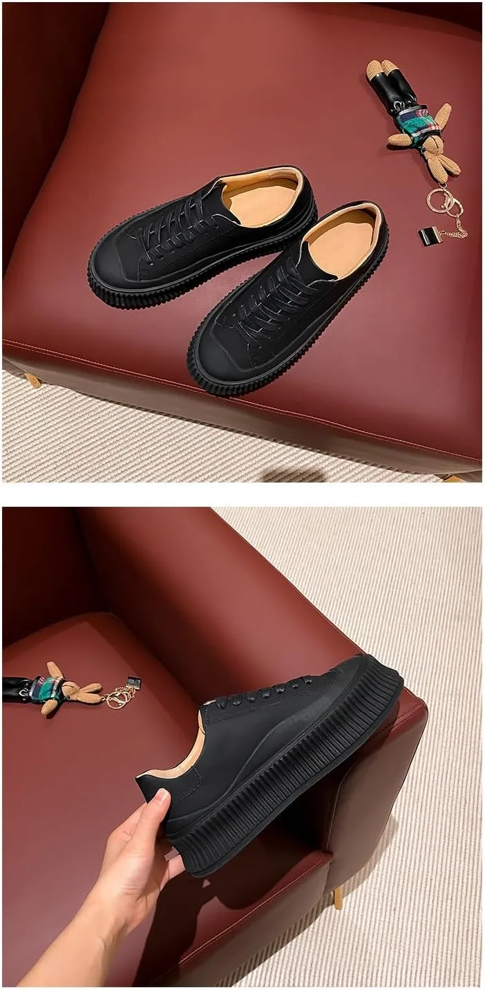 Women's Platform Sneakers Leather White Shoes 2025 Elevator Casual Shoes Comfortable Round Toe Slip-Resistant Daily Wear