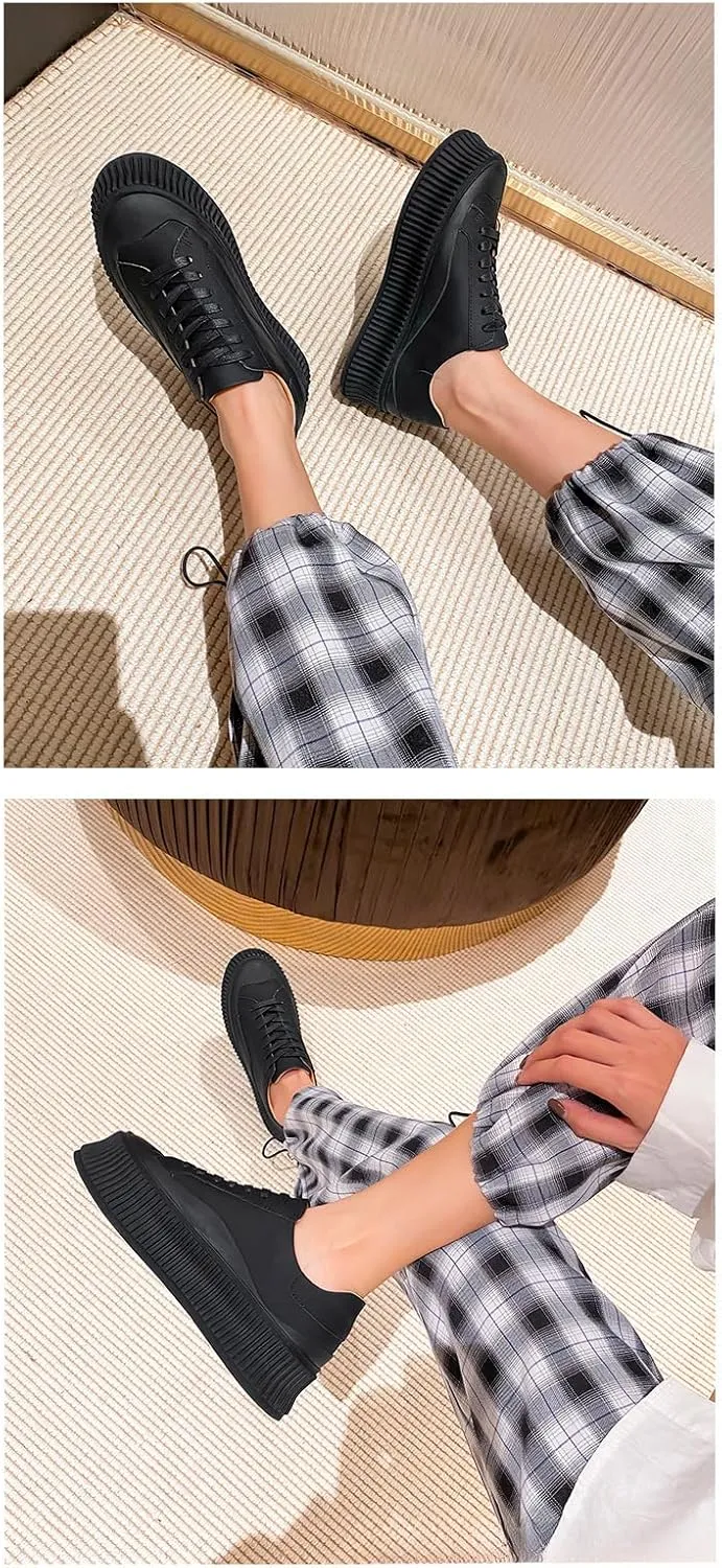 Women's Platform Sneakers Leather White Shoes 2025 Elevator Casual Shoes Comfortable Round Toe Slip-Resistant Daily Wear
