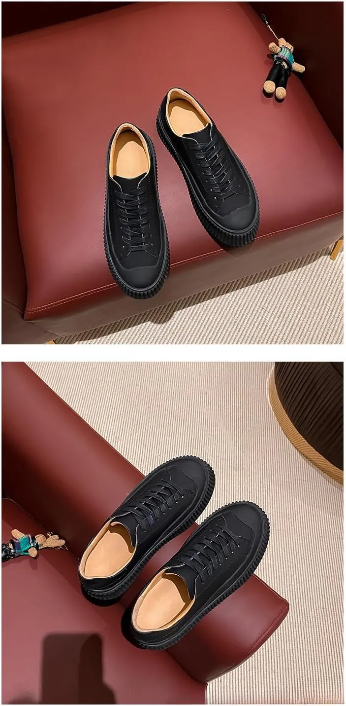 Women's Platform Sneakers Leather White Shoes 2025 Elevator Casual Shoes Comfortable Round Toe Slip-Resistant Daily Wear