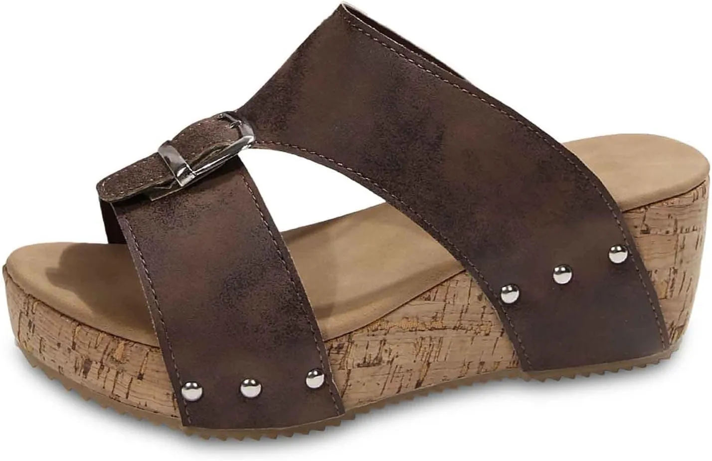 Women's Platform Wedge Sandals Open Toe Slippers Casual Summer Shoes with Buckle Strap Comfortable Cork Sole for