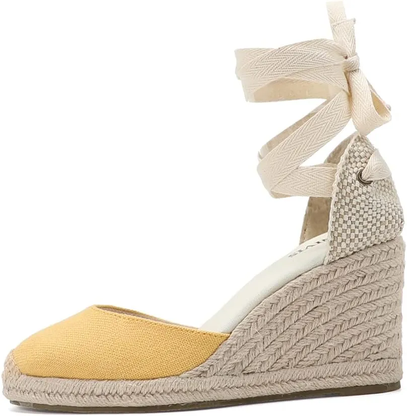 Women’s Platform Wedges Espadrilles, 3" Wedge, Soft Ankle-Tie Strap, Closed Toe, Classic Summer Sandals