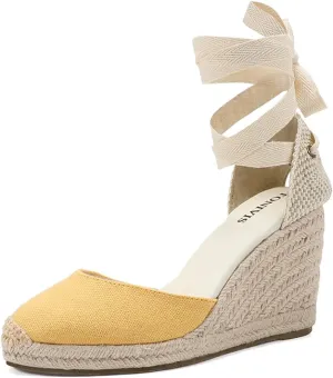 Women’s Platform Wedges Espadrilles, 3" Wedge, Soft Ankle-Tie Strap, Closed Toe, Classic Summer Sandals
