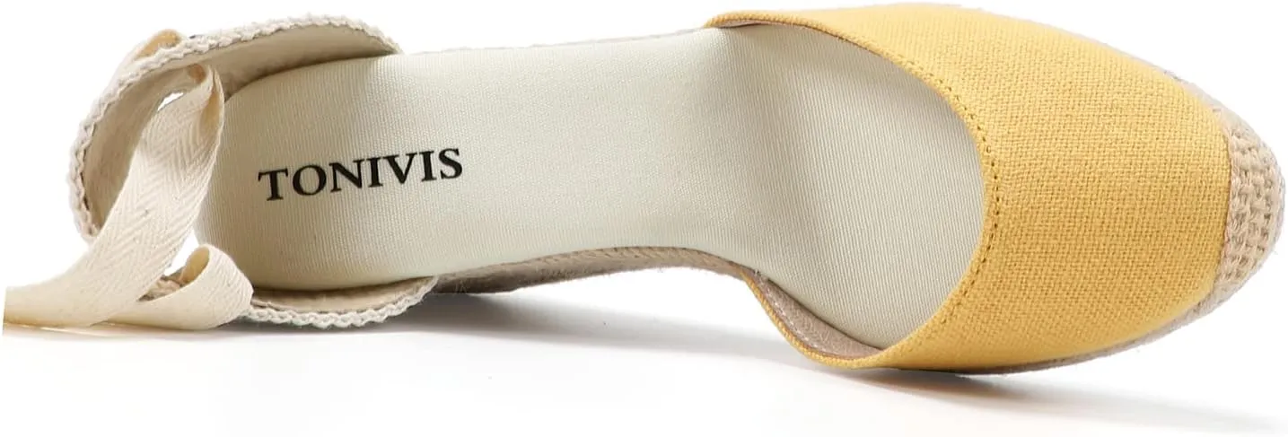 Women’s Platform Wedges Espadrilles, 3" Wedge, Soft Ankle-Tie Strap, Closed Toe, Classic Summer Sandals