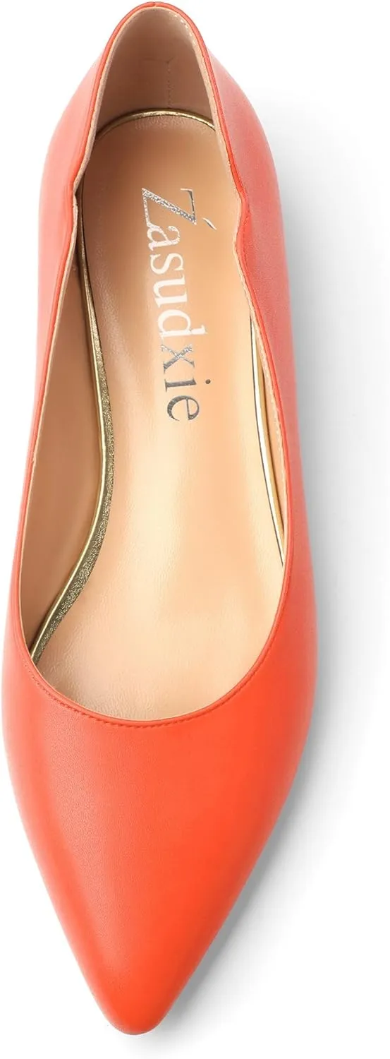 Women's Pointed Toe Ballet Flats Casual Low Heel Pumps V-Shaped Notches Slip On Comfort Dress Party Office Shoes for Women