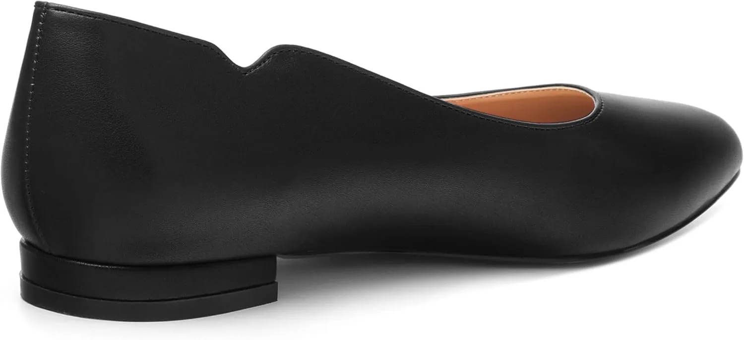 Women's Pointed Toe Ballet Flats Casual Low Heel Pumps V-Shaped Notches Slip On Comfort Dress Party Office Shoes for Women