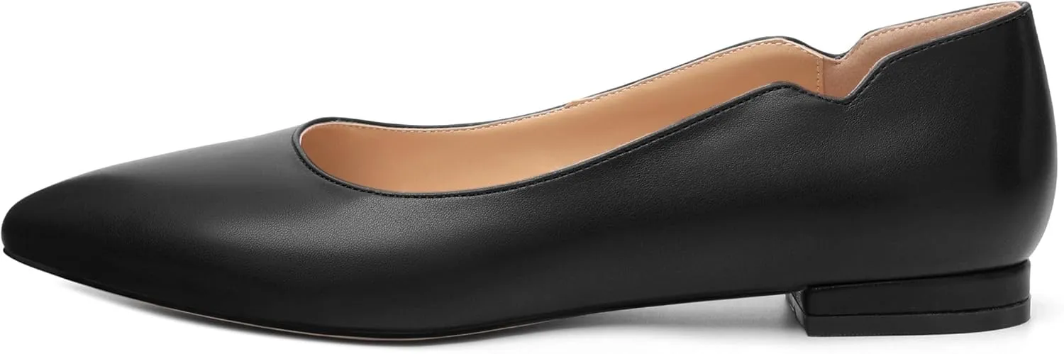 Women's Pointed Toe Ballet Flats Casual Low Heel Pumps V-Shaped Notches Slip On Comfort Dress Party Office Shoes for Women