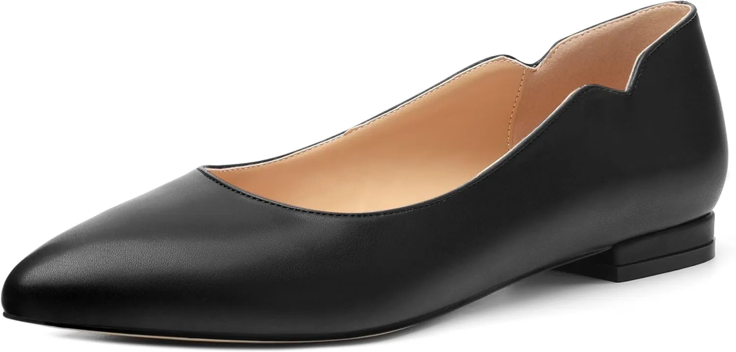 Women's Pointed Toe Ballet Flats Casual Low Heel Pumps V-Shaped Notches Slip On Comfort Dress Party Office Shoes for Women