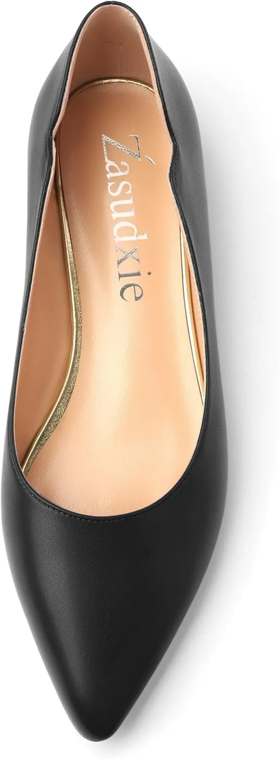 Women's Pointed Toe Ballet Flats Casual Low Heel Pumps V-Shaped Notches Slip On Comfort Dress Party Office Shoes for Women