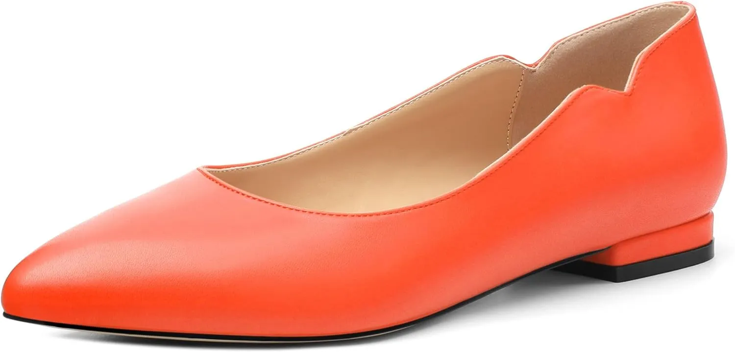 Women's Pointed Toe Ballet Flats Casual Low Heel Pumps V-Shaped Notches Slip On Comfort Dress Party Office Shoes for Women