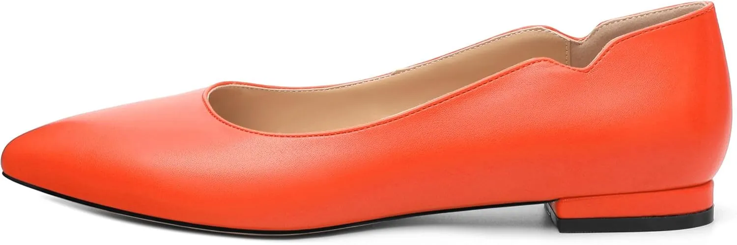 Women's Pointed Toe Ballet Flats Casual Low Heel Pumps V-Shaped Notches Slip On Comfort Dress Party Office Shoes for Women
