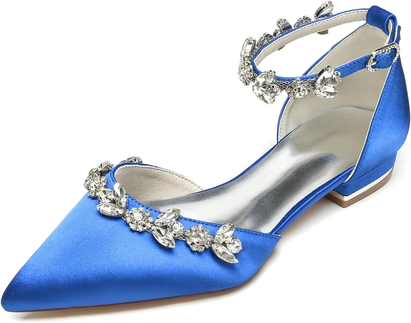 Women's Pointed Toe Satin Wedding Flats for Bride Comfortable Rhinestones Bridal Shoes Evening Prom Party Dress Shoes Pumps 18448-46M